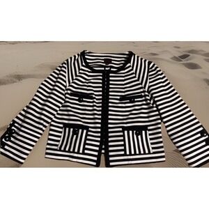 Colour Works‎ Women's M Cropped Jacket Striped Pockets Coastal Office Travel
